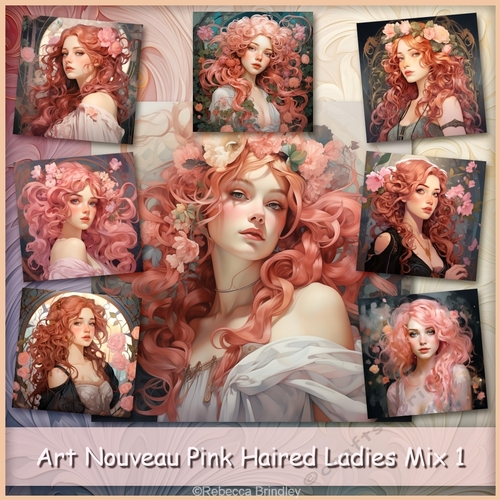 Art Nouveau Pink Haired Ladies Mix 1