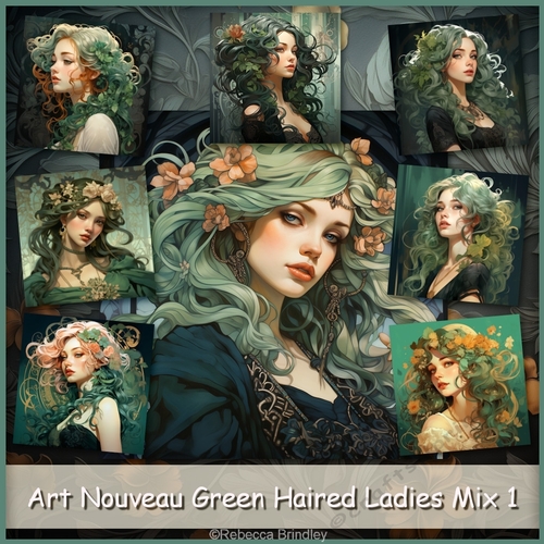 Art Nouveau Green Haired Ladies Mix 1