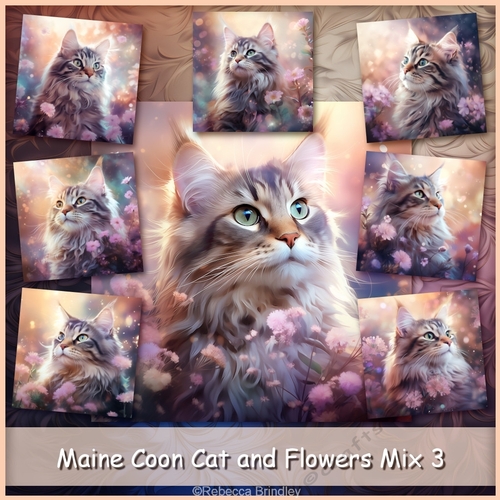 Maine Coon Cat and Flowers Mix 3