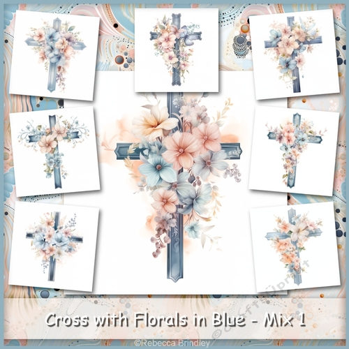 Cross with Florals in Blue - Mix 1