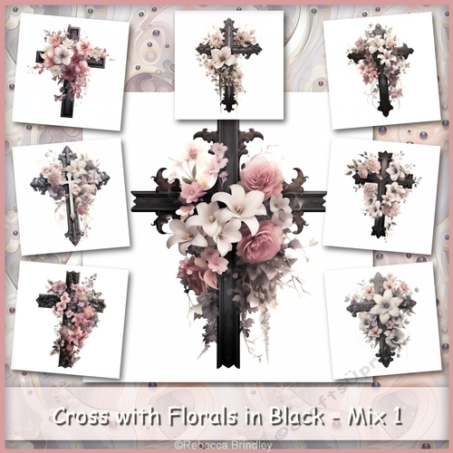Cross with Florals in Black - Mix 1