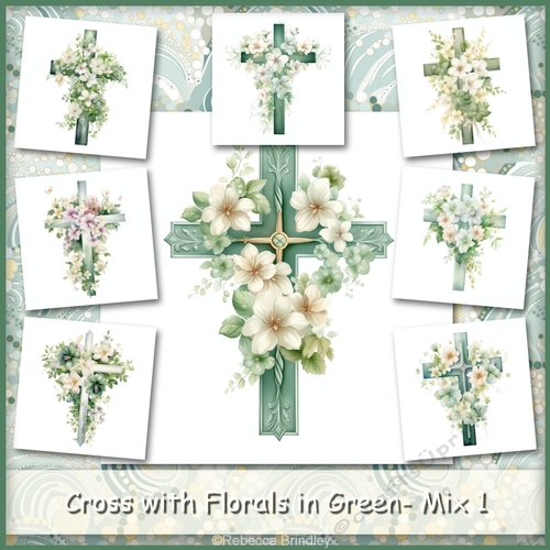 Cross with Florals in Green - Mix 1