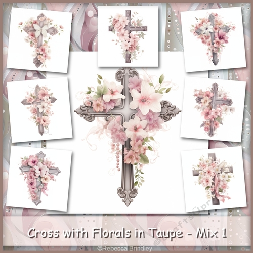 Cross with Florals in Taupe - Mix 1