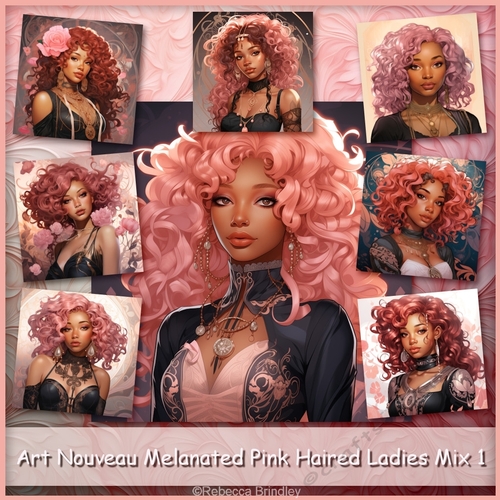 Art Nouveau Melanated Pink Haired Ladies Mix 1