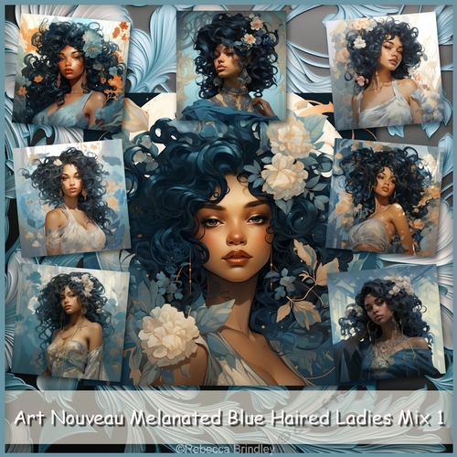 Art Nouveau Melanated Blue Haired Ladies Mix 1