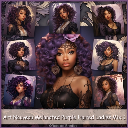 Art Nouveau Melanated Purple Haired Ladies Mix 1
