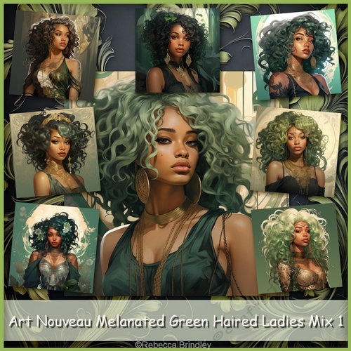 Art Nouveau Melanated Green Haired Ladies Mix 1