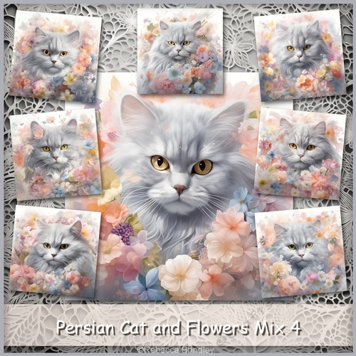 Persian Cat and Flowers Mix 4