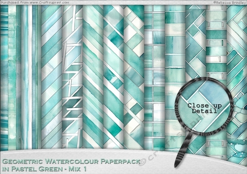 Geometric Watercolour Paperpack in Pastel Green - Mix 1