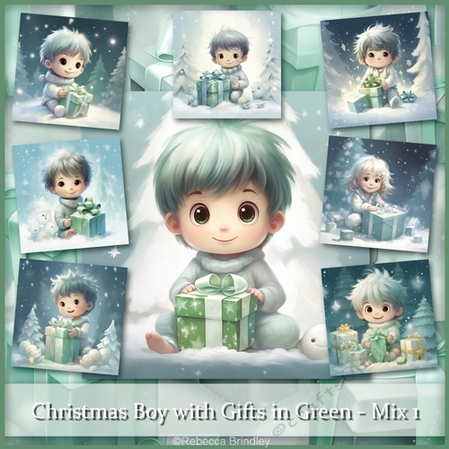 Christmas Boy with Gifts in Green -  Mix 1