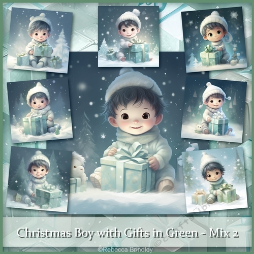 Christmas Boy with Gifts in Green -  Mix 2