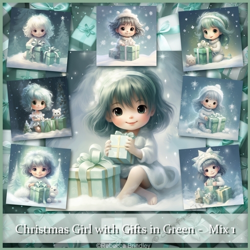 Christmas Girl with Gifts in Green -  Mix 1