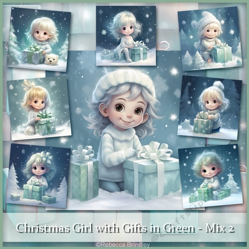Christmas Girl with Gifts in Green -  Mix 2