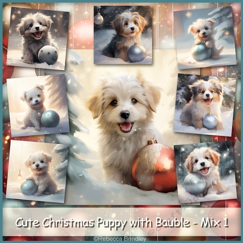 Cute Christmas Puppy with Bauble - Mix 1