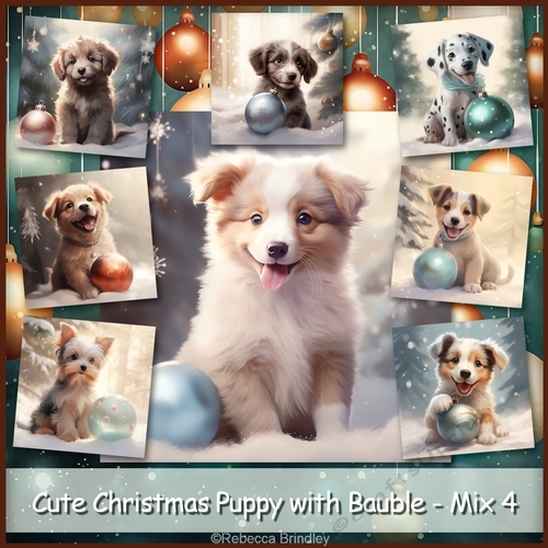 Cute Christmas Puppy with Bauble - Mix 4