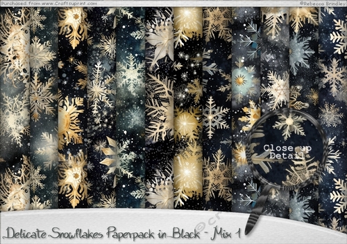 Delicate Snowflakes Paperpack in Black - Mix 1