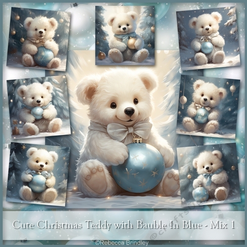 Cute Christmas Teddy with Bauble In Blue - Mix 1