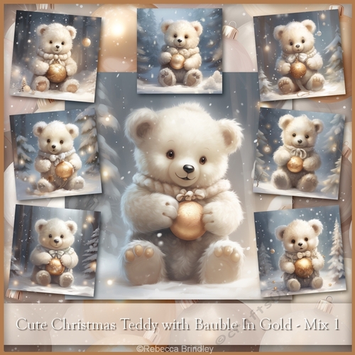 Cute Christmas Teddy with Bauble In Gold - Mix 1