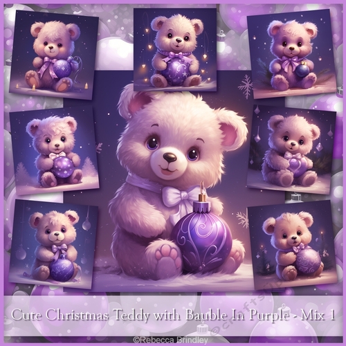 Cute Christmas Teddy with Bauble In Purple - Mix 1