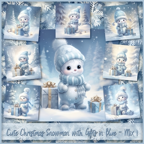 Cute Christmas Snowman with Gifts in Blue - Mix 1