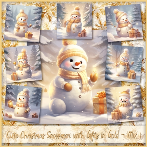 Cute Christmas Snowman with Gifts in Gold - Mix 1
