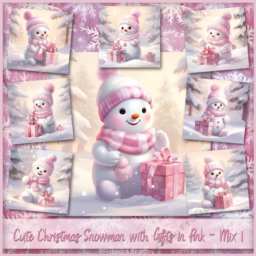 Cute Christmas Snowman with Gifts in Pink - Mix 1