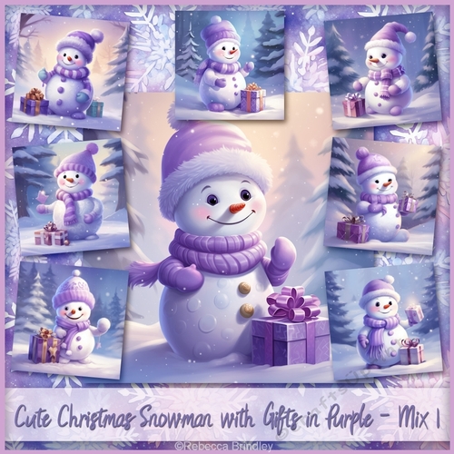 Cute Christmas Snowman with Gifts in Purple - Mix 1