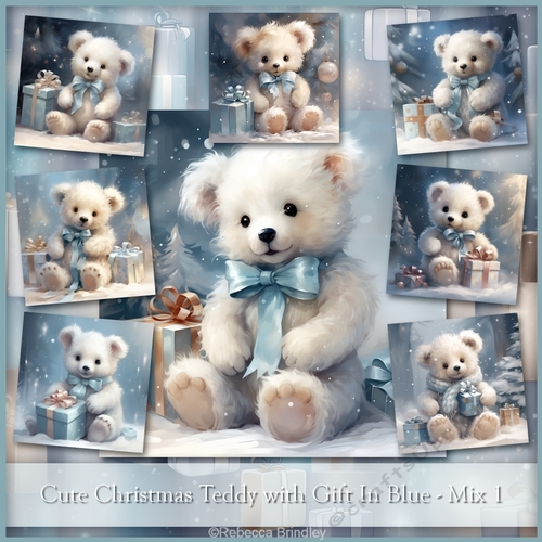 Cute Christmas Teddy with Gift In Blue - Mix 1 