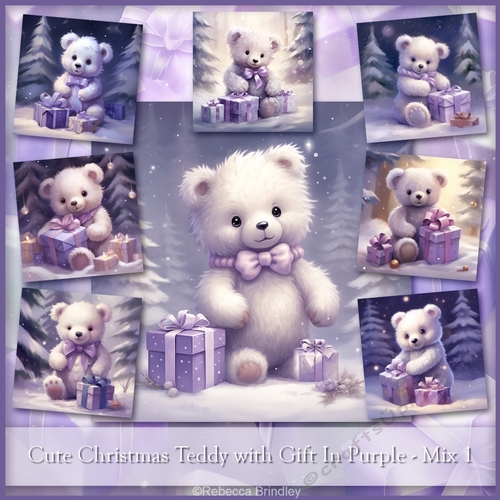 Cute Christmas Teddy with Gift In Purple - Mix 1 