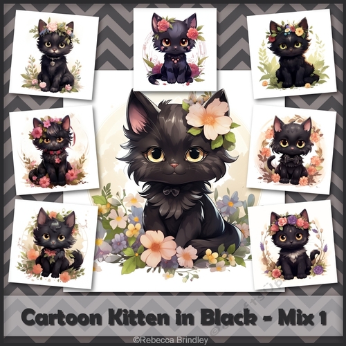 Cartoon Kitten in Black - Mix 1