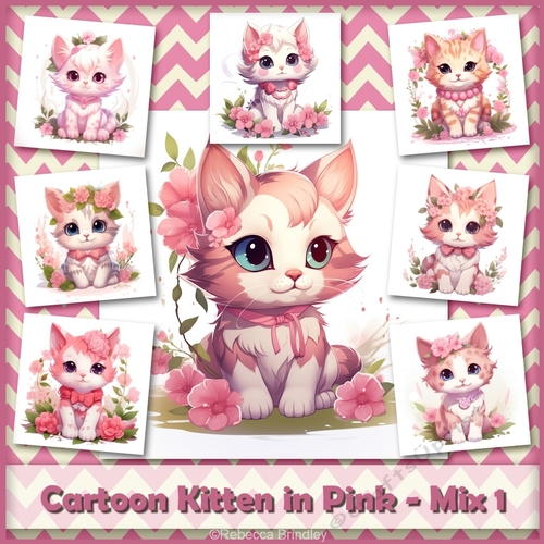 Cartoon Kitten in Pink - Mix 1