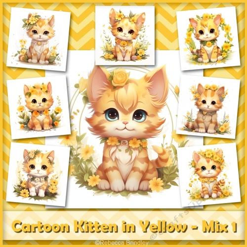 Cartoon Kitten in Yellow - Mix 1