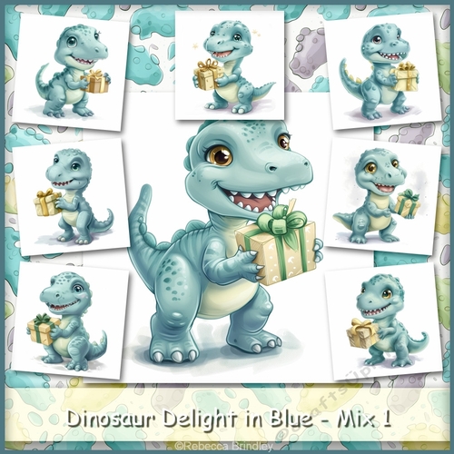 Dinosaur Delight in Blue - Mix 1
