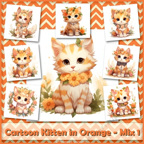 Cartoon Kitten in Orange - Mix 1