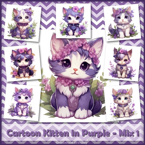 Cartoon Kitten in Purple - Mix 1