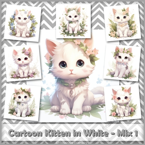 Cartoon Kitten in White - Mix 1