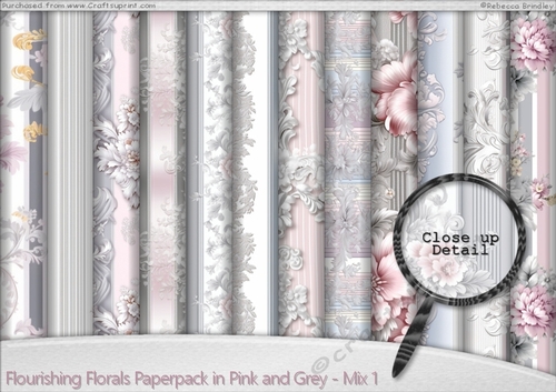 Flourishing Florals Paperpack in Pink and Grey - Mix 1