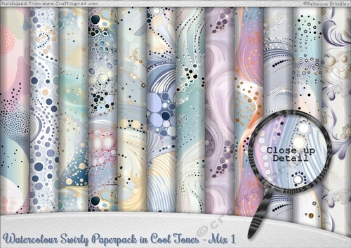 Watercolour Swirly Paperpack in Cool Tones - Mix 1