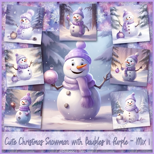 Cute Christmas Snowman with Baubles in Purple - Mix 1