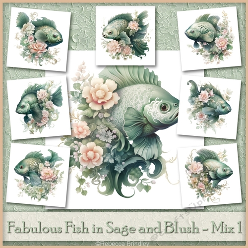 Fabulous Fish in Sage and Blush - Mix 1