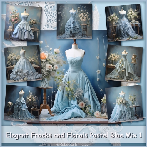 Elegant Frocks and Florals Pastel Blue Mix 1