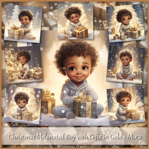 Christmas Melanated Boy with Gifts in Gold - Mix 2