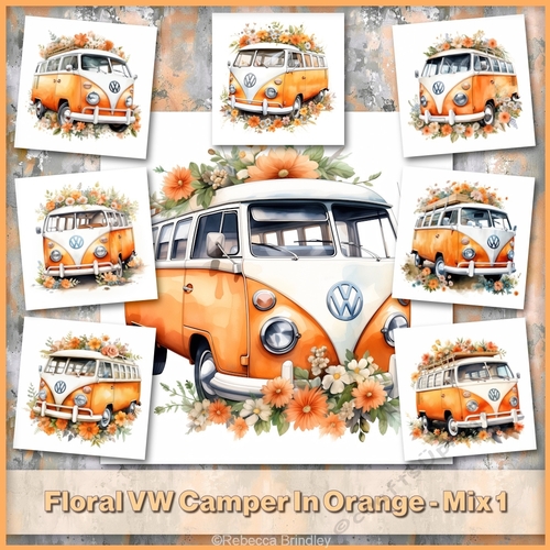 Floral VW Camper In Orange - Mix 1