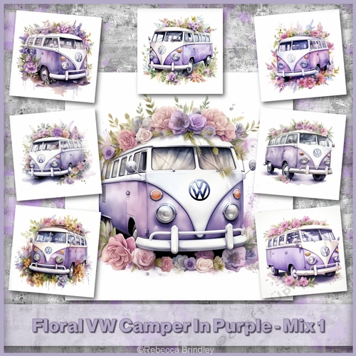 Floral VW Camper In Purple - Mix 1