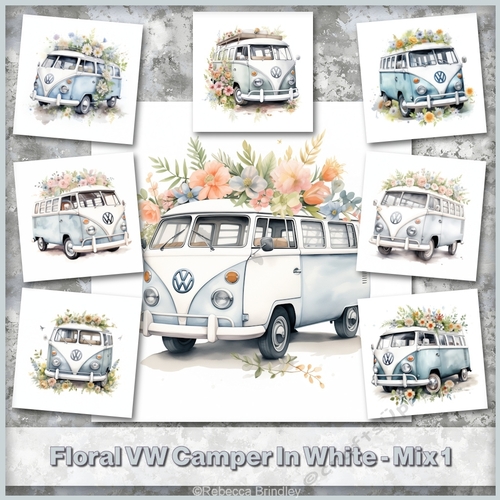 Floral VW Camper In White - Mix 1