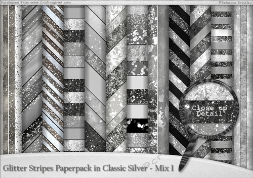 Glitter Stripes Paperpack in Classic Silver - Mix 1