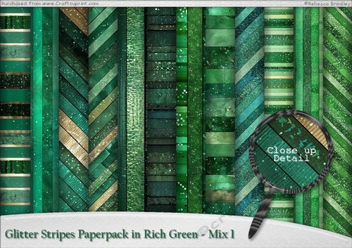Glitter Stripes Paperpack in Rich Green - Mix 1
