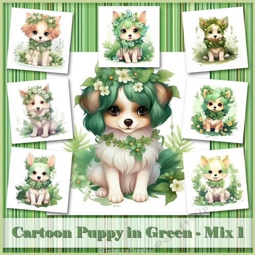 Cartoon Puppy in Green - Mix 1