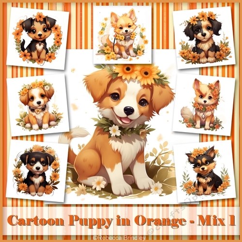 Cartoon Puppy in Orange - Mix 1
