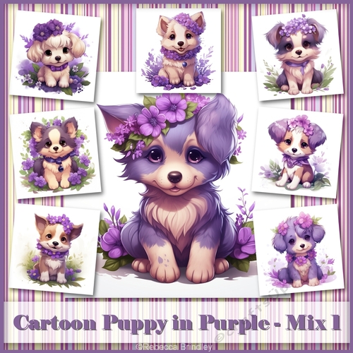 Cartoon Puppy in Purple - Mix 1